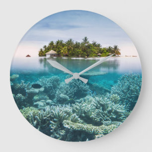 Tropical Beaches Ari Atoll Maldives Large Clock