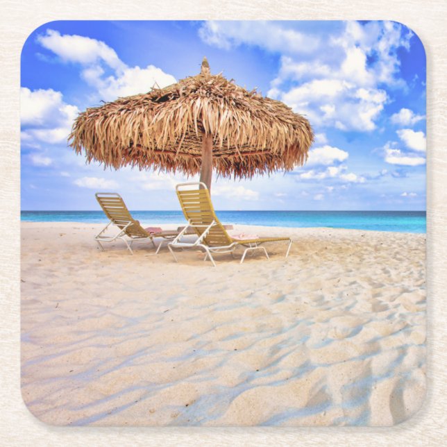 Tropical Beaches | Aruba Sandy Beach Square Paper Coaster (Front)