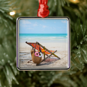 Tropical Beaches   Beach Chair on Sand Metal Ornament