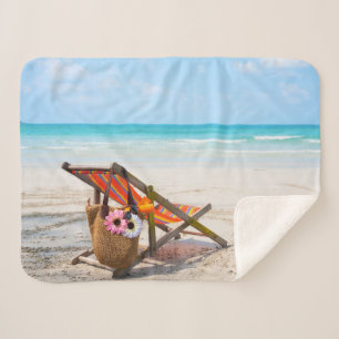 Tropical Beaches   Beach Chair on Sand Sherpa Blanket