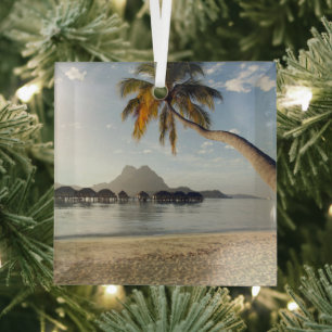 Tropical Beaches Beach Huts, Bora Bora Glass Tree Decoration