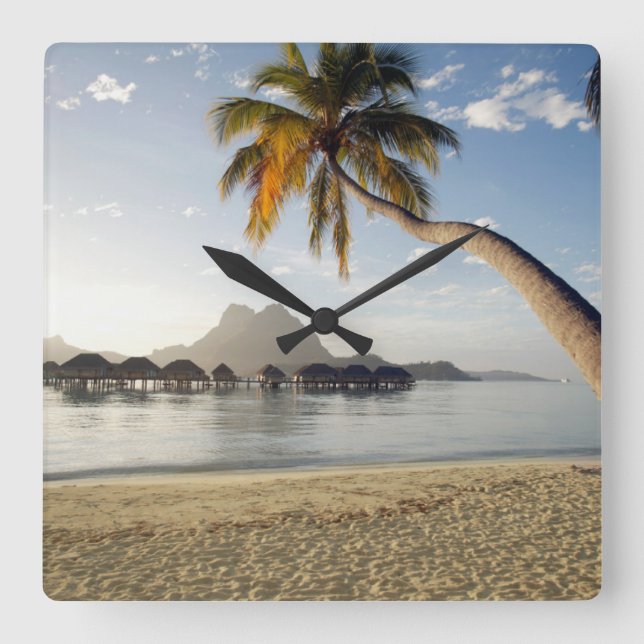 Tropical Beaches | Beach Huts, Bora Bora Square Wall Clock (Front)
