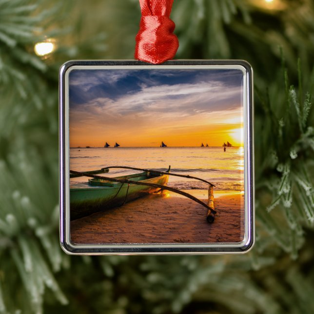 Tropical Beaches | Boracay's White Beach Metal Ornament (Tree)