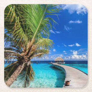 Tropical Beaches Dusit Thani Maldives Square Paper Coaster