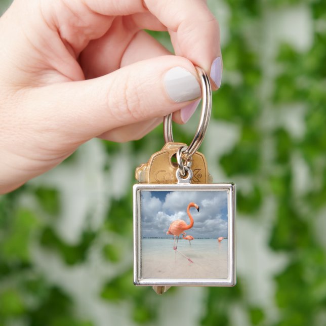 Tropical Beaches | Flamingos Beach, Aruba Key Ring (Hand)
