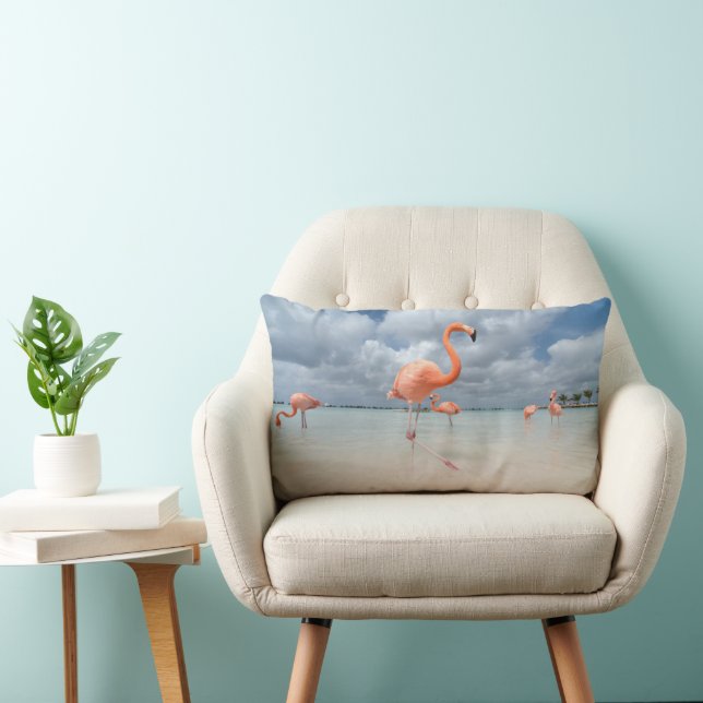 Tropical Beaches | Flamingos Beach, Aruba Lumbar Cushion (Chair)