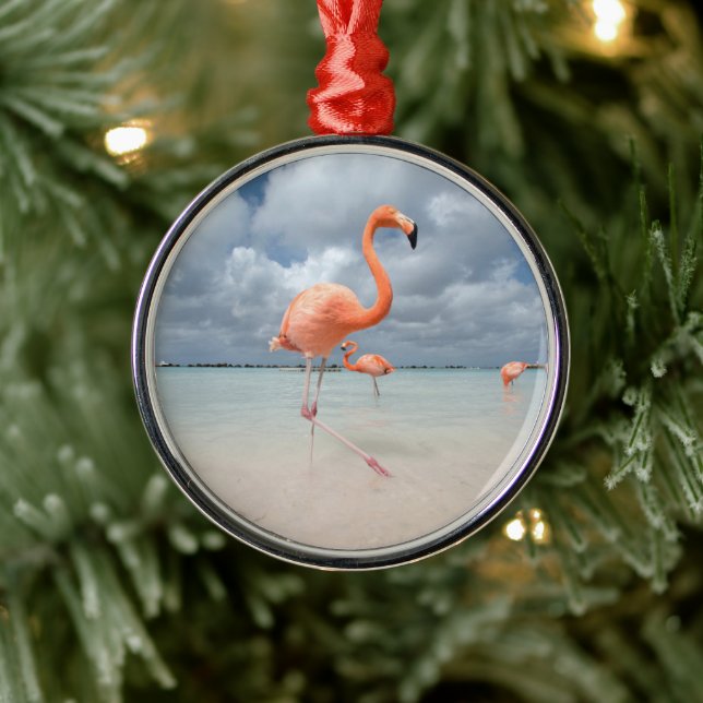 Tropical Beaches | Flamingos Beach, Aruba Metal Ornament (Tree)