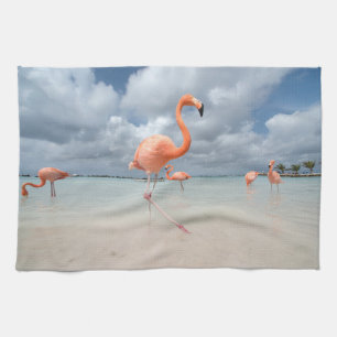 Tropical Beaches Flamingos Beach, Aruba Tea Towel