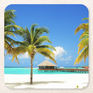 Tropical Beaches Island & Lagoon, Maldives Square Paper Coaster