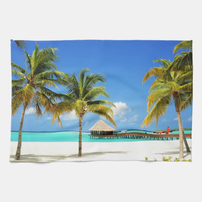 Tropical Beaches | Island & Lagoon, Maldives Tea Towel (Horizontal)