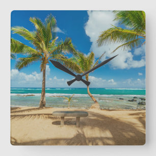 Tropical Beaches   Kuau Cove Beach, Maui Hawaii Square Wall Clock