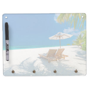 Tropical Beaches   Lounge Chairs Beach, Bora Bora Dry Erase Board With Key Ring Holder