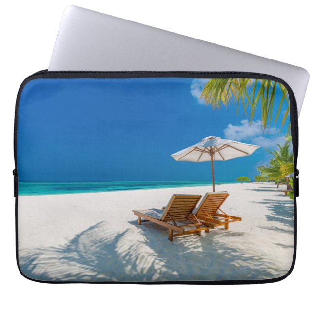 Tropical Beaches | Lounge Chairs Beach, Bora Bora Laptop Sleeve (Front)