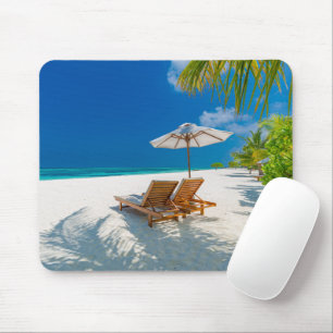 Tropical Beaches Lounge Chairs Beach, Bora Bora Mouse Pad