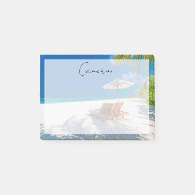 Tropical Beaches | Lounge Chairs Beach, Bora Bora Post-it Notes (Front)