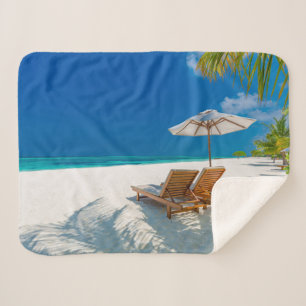 Tropical Beaches Lounge Chairs Beach, Bora Bora Sherpa Blanket