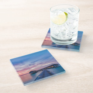 Tropical Beaches   Maldives Bungalows Glass Coaster