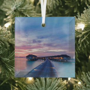 Tropical Beaches   Maldives Bungalows Glass Tree Decoration