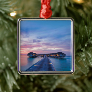 Tropical Beaches   Maldives Bungalows Metal Ornament