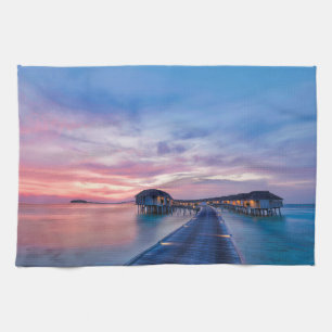 Tropical Beaches   Maldives Bungalows Tea Towel
