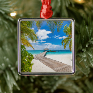 Tropical Beaches Maldives Island Wooden Jetty Metal Ornament