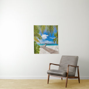 Tropical Beaches Maldives Island Wooden Jetty Tapestry