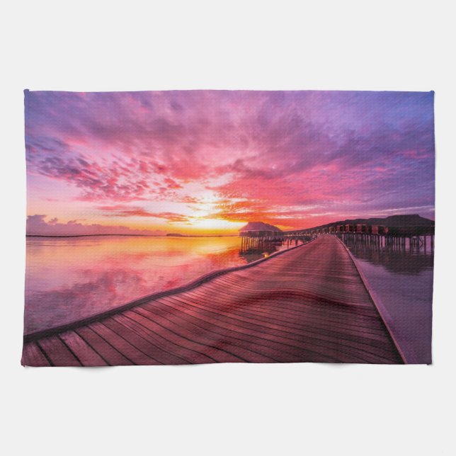 Tropical Beaches |  Maldives Sunset Tea Towel (Horizontal)