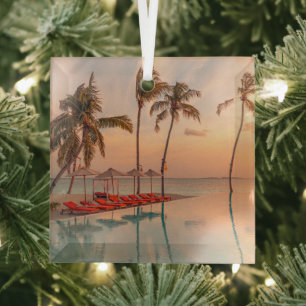 Tropical Beaches   Maldives Tropical Beach & Pool Glass Tree Decoration