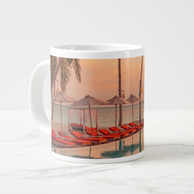 Tropical Beaches | Maldives Tropical Beach & Pool Large Coffee Mug (Front Left)