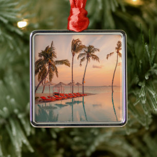 Tropical Beaches Maldives Tropical Beach & Pool Metal Ornament