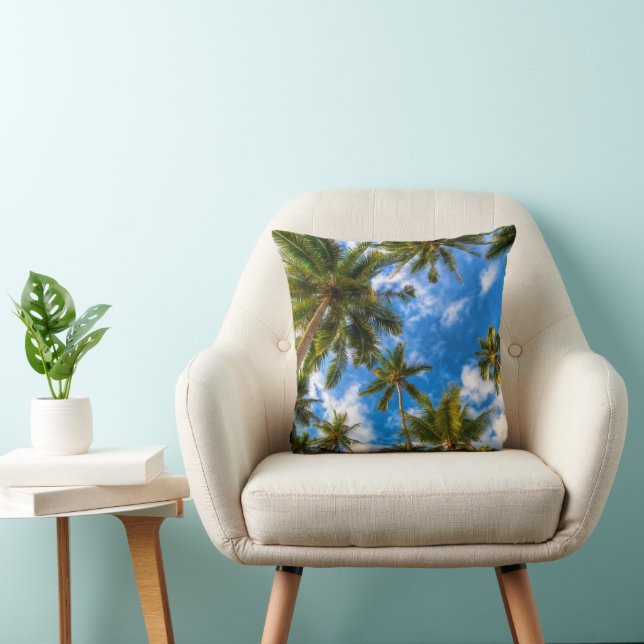 Tropical Beaches | Palm Trees on Blue Sky Cushion (Chair)