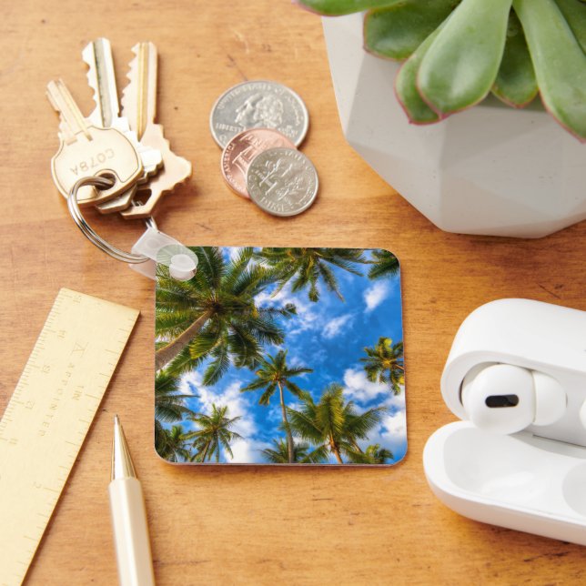 Tropical Beaches | Palm Trees on Blue Sky Key Ring (Desk)