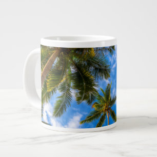 Tropical Beaches Palm Trees on Blue Sky Large Coffee Mug