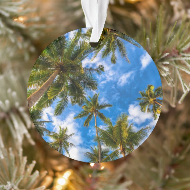 Tropical Beaches | Palm Trees on Blue Sky Ornament (Tree)