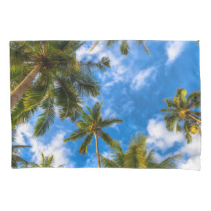 Tropical Beaches   Palm Trees on Blue Sky Pillowcase