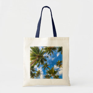 Tropical Beaches   Palm Trees on Blue Sky Tote Bag