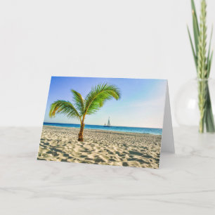 Tropical Beaches Sailboat, Palm Tree, Aruba Card