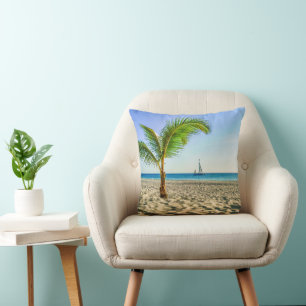Tropical Beaches   Sailboat, Palm Tree, Aruba Cushion