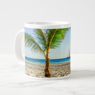 Tropical Beaches   Sailboat, Palm Tree, Aruba Large Coffee Mug