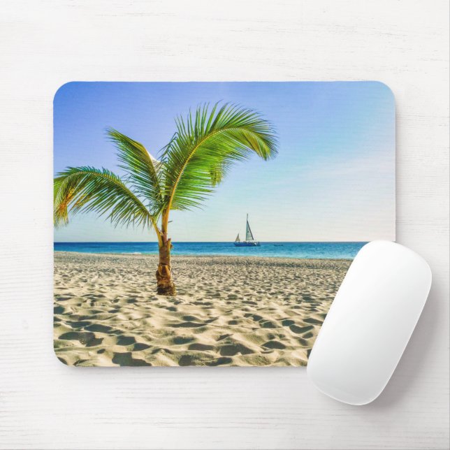 Tropical Beaches | Sailboat, Palm Tree, Aruba Mouse Pad (With Mouse)