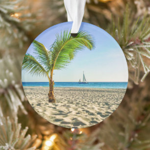 Tropical Beaches   Sailboat, Palm Tree, Aruba Ornament