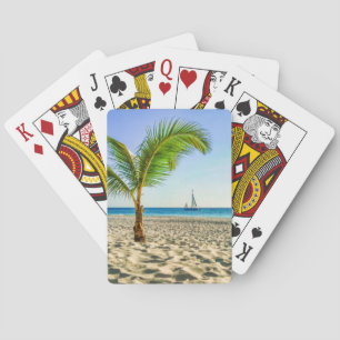 Tropical Beaches Sailboat, Palm Tree, Aruba Playing Cards