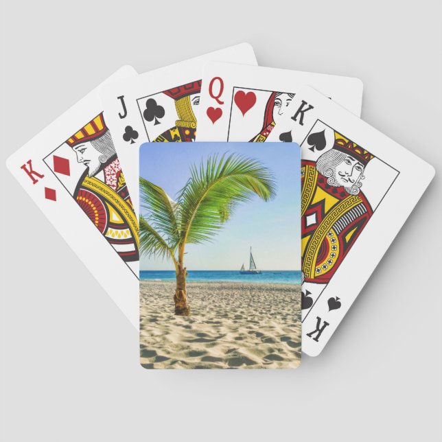 Tropical Beaches | Sailboat, Palm Tree, Aruba Playing Cards (Back)