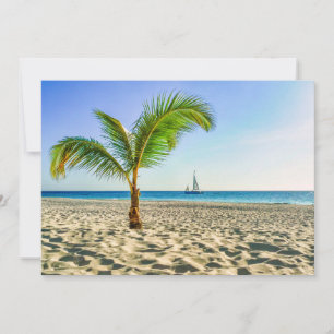 Tropical Beaches Sailboat, Palm Tree, Aruba Thank You Card