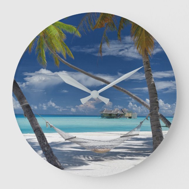Tropical Beaches | Sandy Beach, Maldives Large Clock (Front)