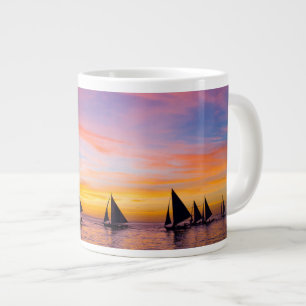 Tropical Beaches   Sunset Sailboats, Phillipines Large Coffee Mug