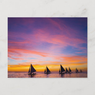 Tropical Beaches   Sunset Sailboats, Phillipines Postcard