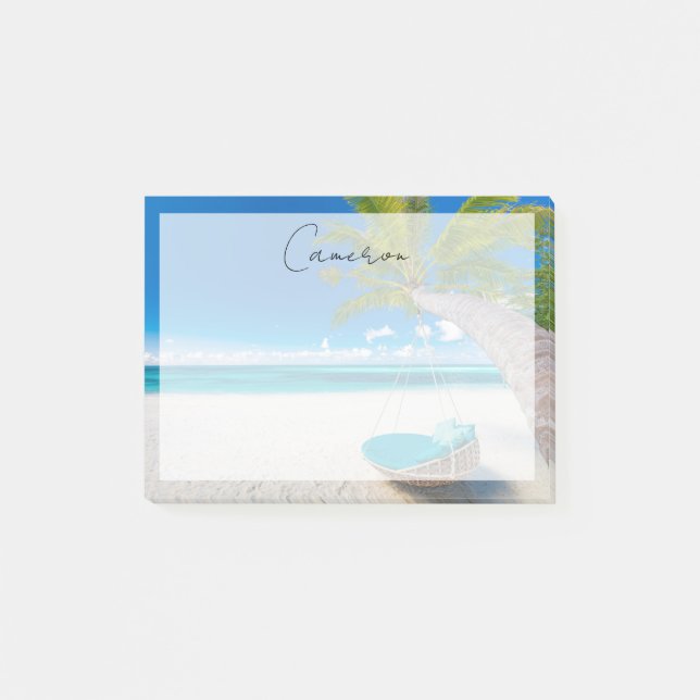 Tropical Beaches | Tropical Landscape Beach Swing Post-it Notes (Front)