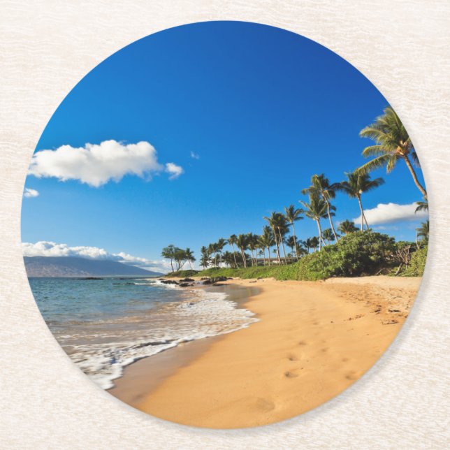 Tropical Beaches | Wailea, Maui, Hawaii Round Paper Coaster (Front)