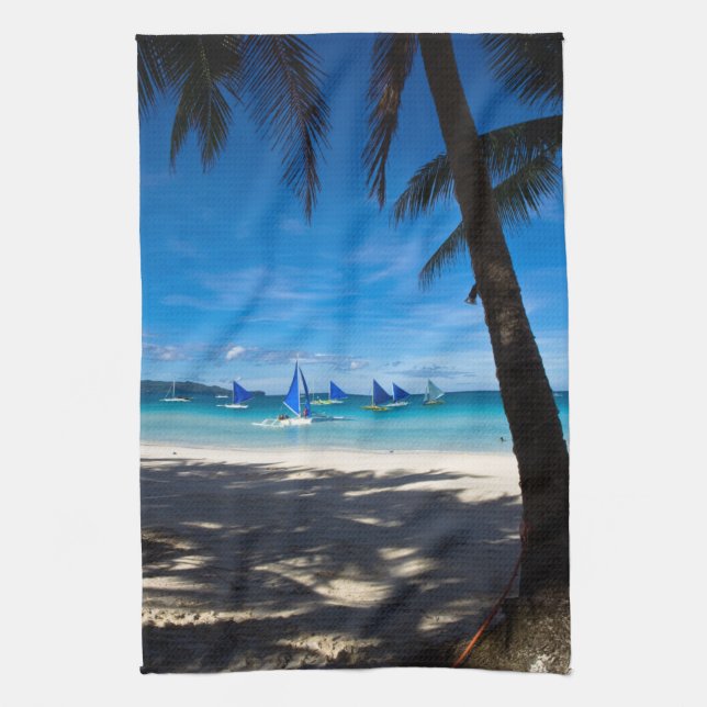 Tropical Beaches | White Beach Boracay Philippines Tea Towel (Vertical)